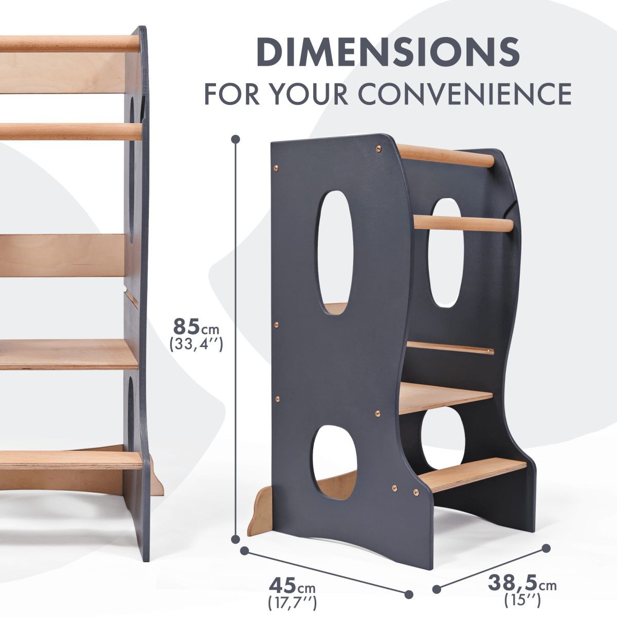 Stable Montessori Tower: Wooden Growing Chair - Grey