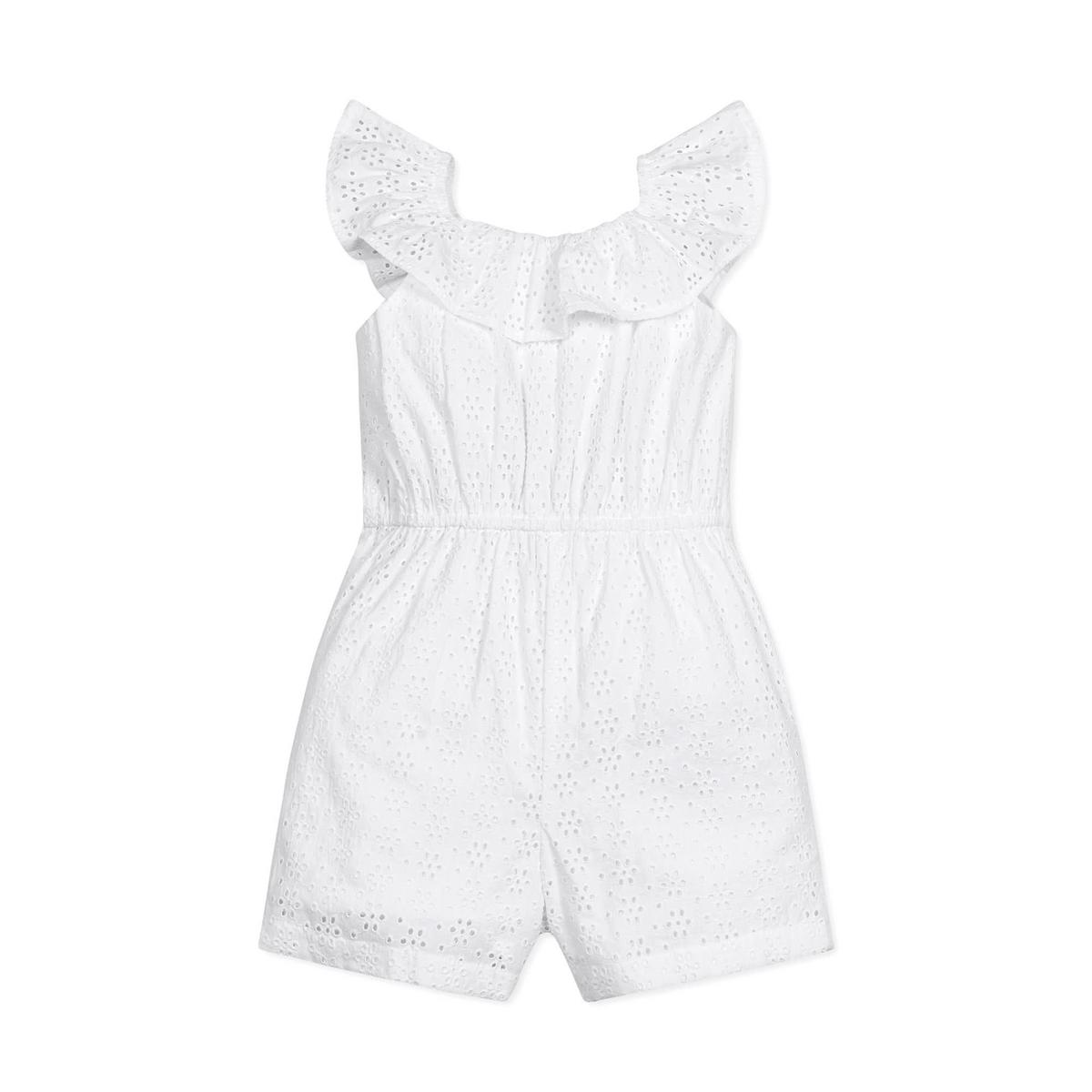 Organic Eyelet Ruffle Romper - White Eyelet