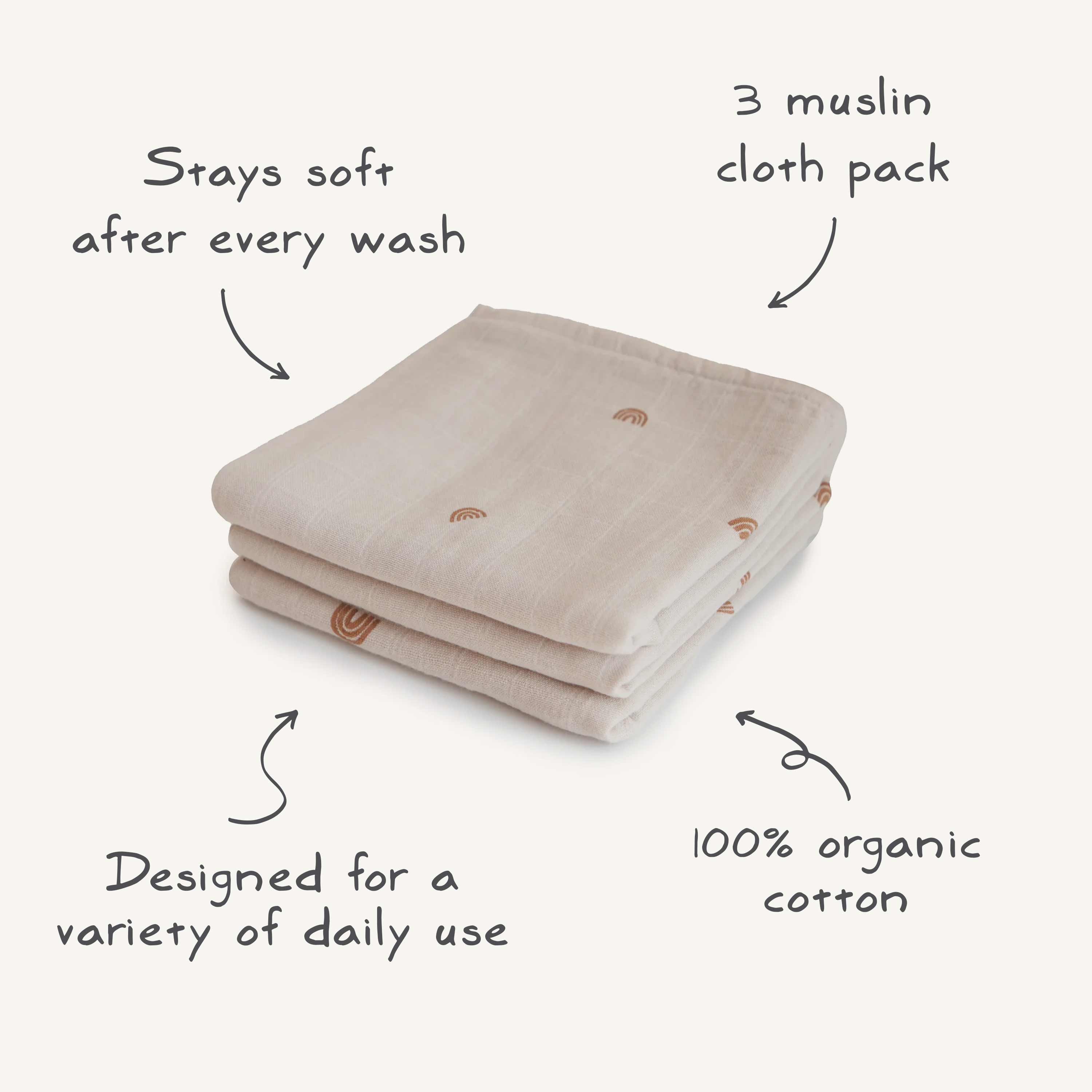 Organic Cotton Muslin Cloths 3-Pack Muslin Cloth 3-Pack Mushie