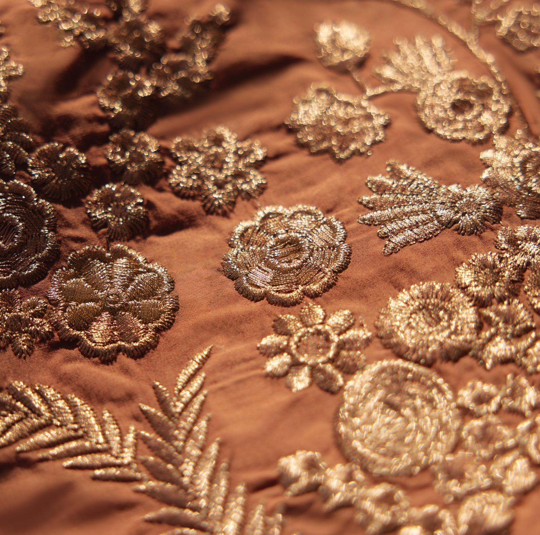 Mary Embroidered Fringe Top - Copper/Copper lurex embroidery