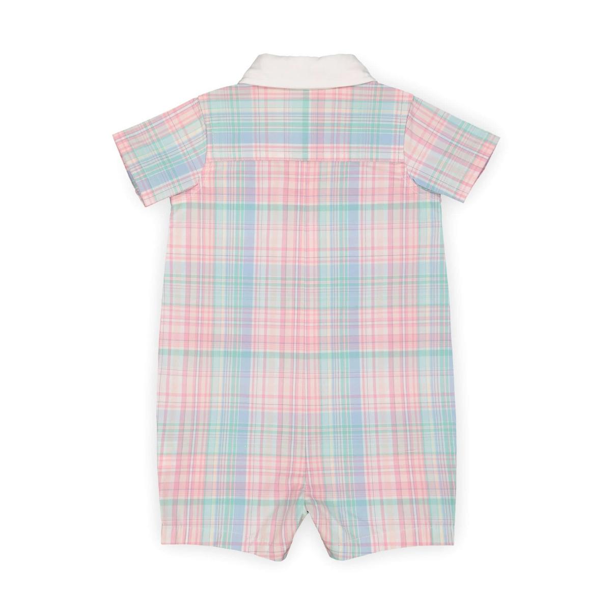 Poplin Button Front Romper - Rainbow Plaid