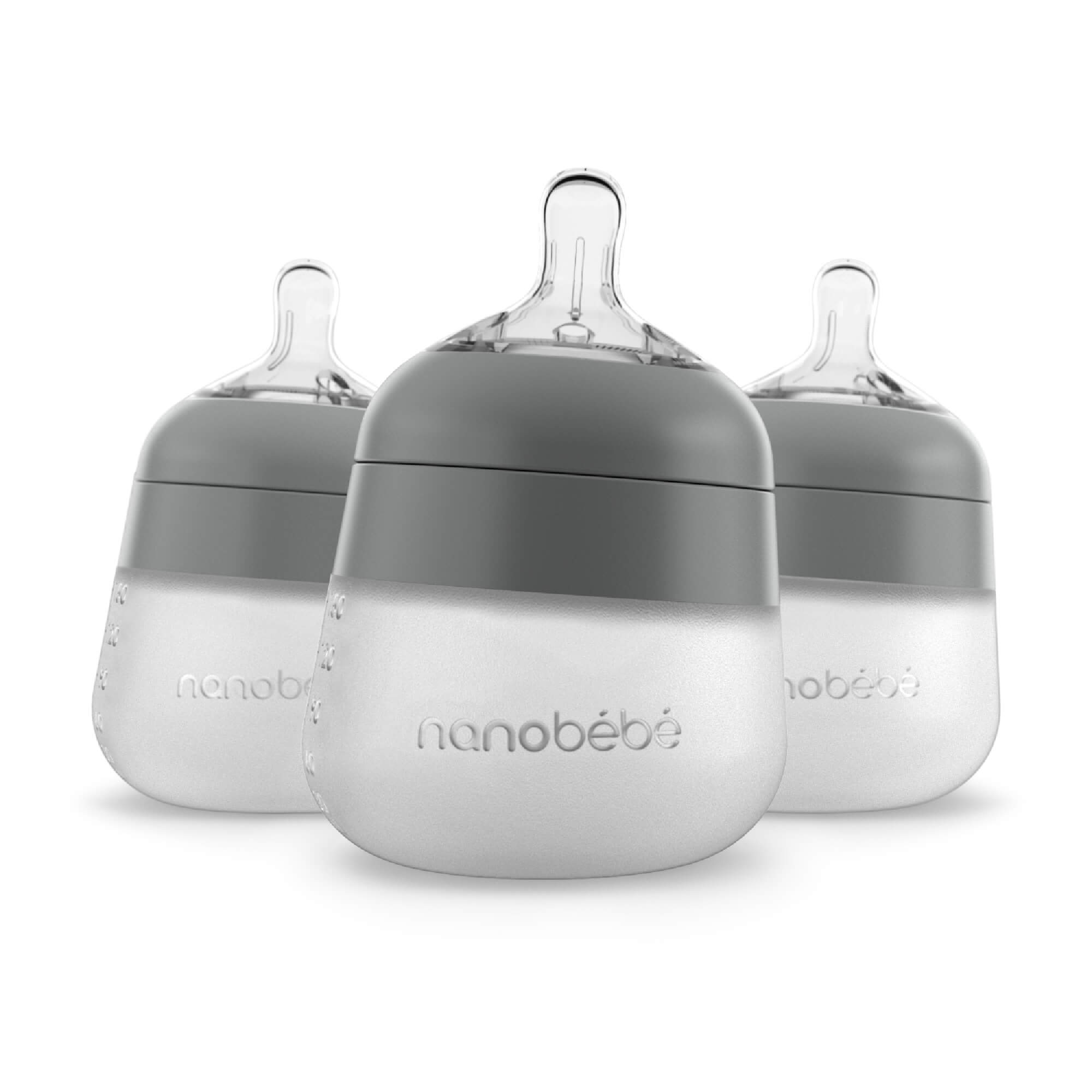 5oz Flexy Silicone Baby Bottle Baby Bottles Nanobébé US Grey 3-Pack