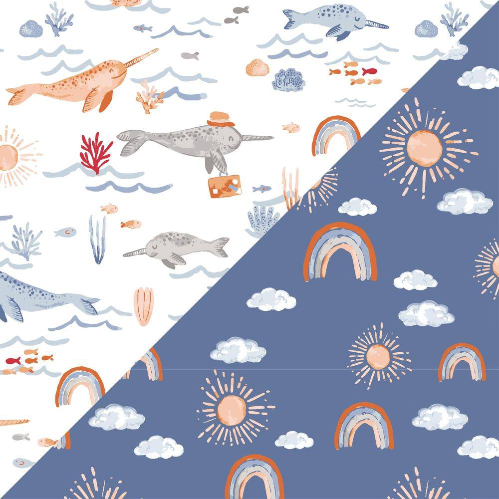 Narwhal + Hello Sunshine Muslin Burp Cloths Burp Cloths Bebe au Lait