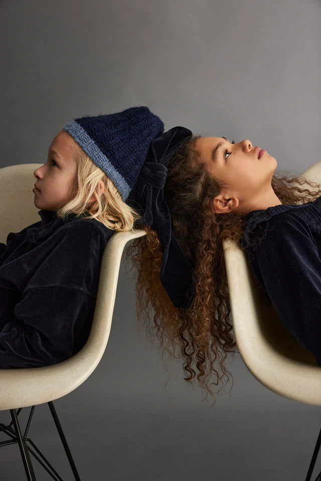 Bow organic velour scrunchie - Navy