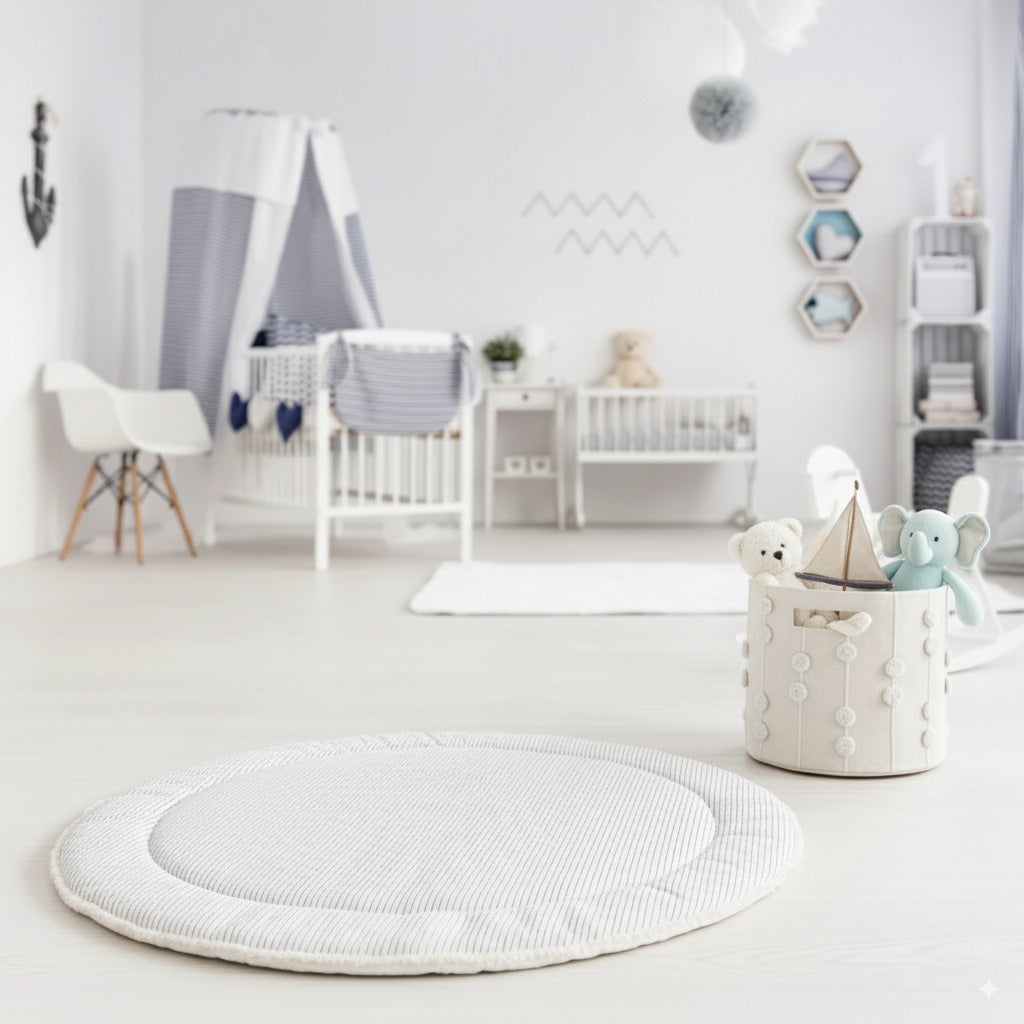 Organic Cotton Quilted Play Mat - Navy Stripes