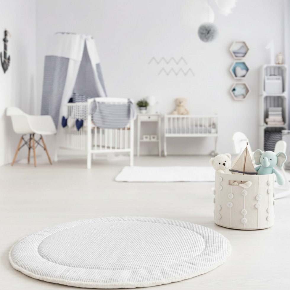 Organic Cotton Quilted Play Mat - Navy Stripes