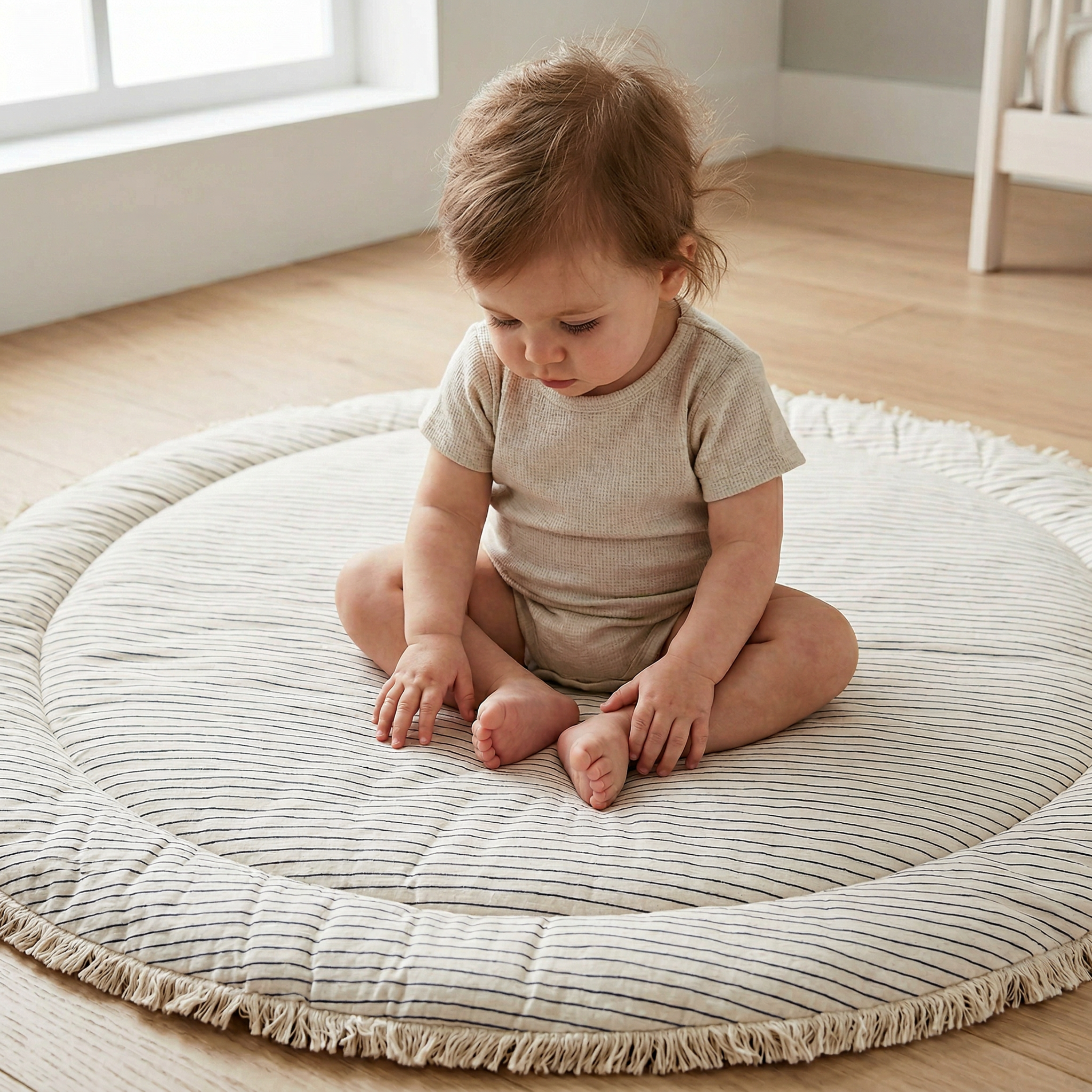 Organic Cotton Quilted Play Mat - Navy Stripes