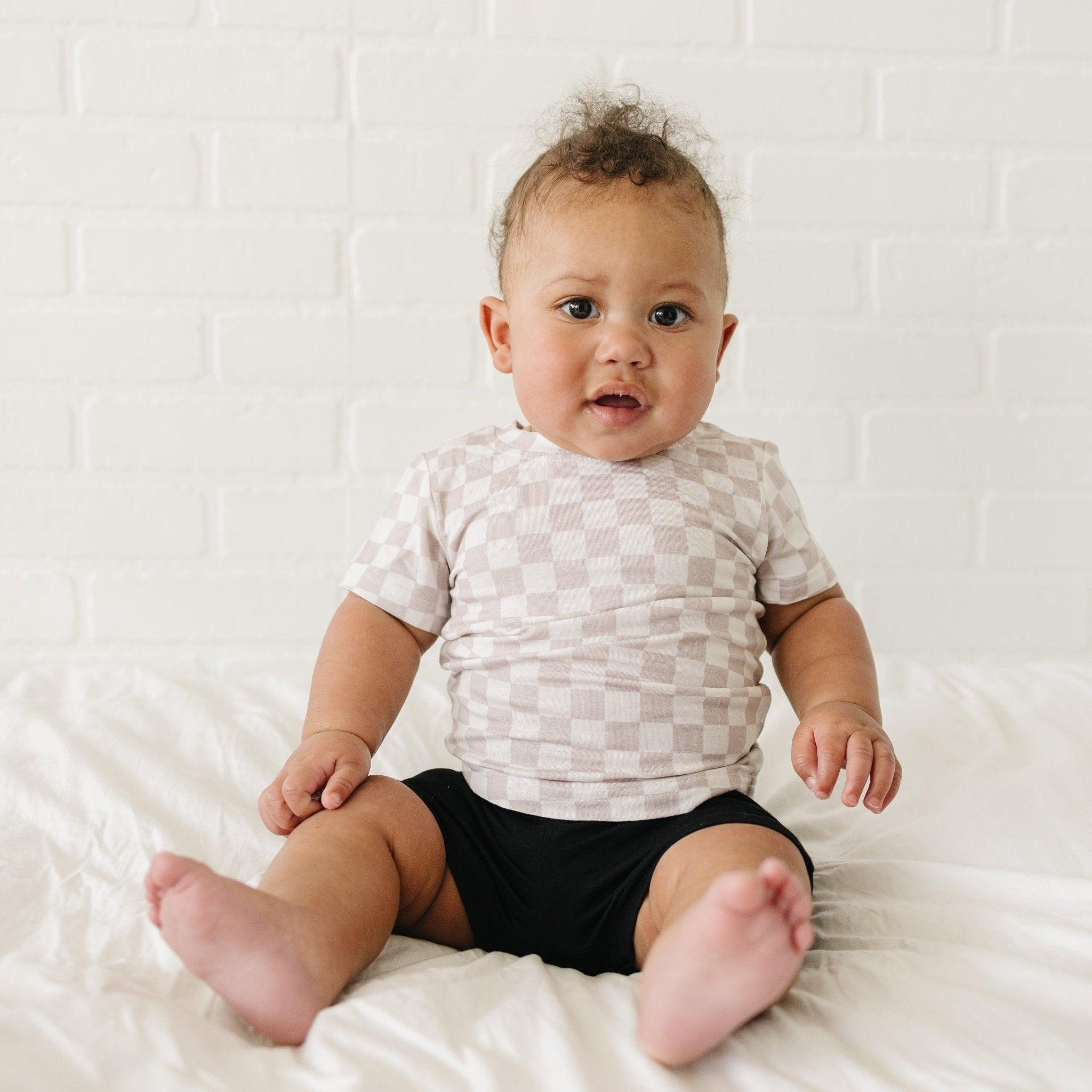 Neutral Checkered Bamboo Tee *Sizes 3/6m & sz 6 left