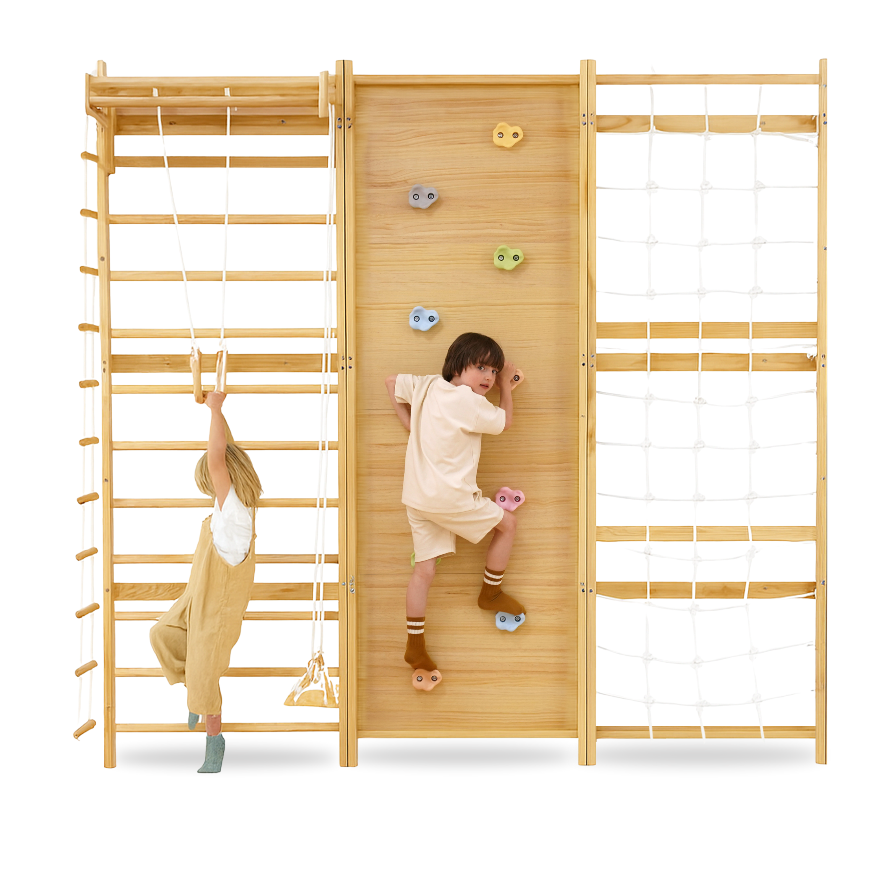 Walnut Modular 9-in-1 Swedish Ladder Wall Gym – Indoor Climber for Kids & Toddlers 95" Height