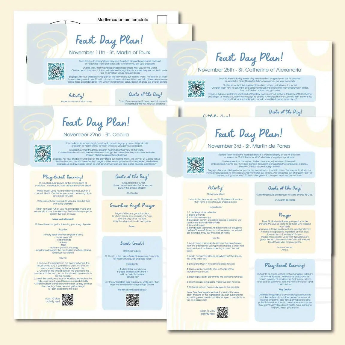 November Feast Day Plan Sheets - Digital Download