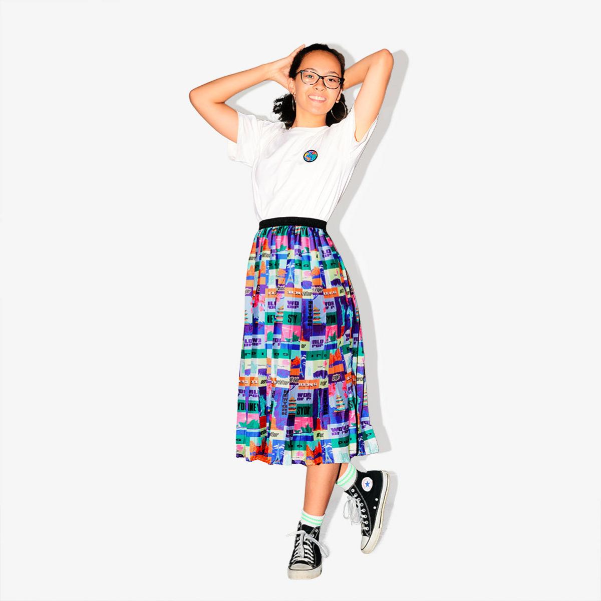 Polded "World Tour" printed skirt