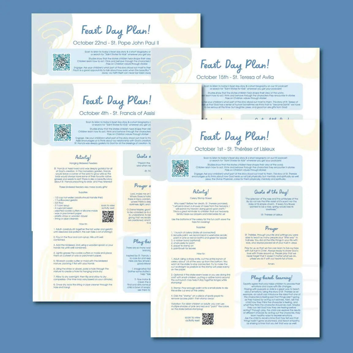 October Feast Day Plan Sheets - Digital Download