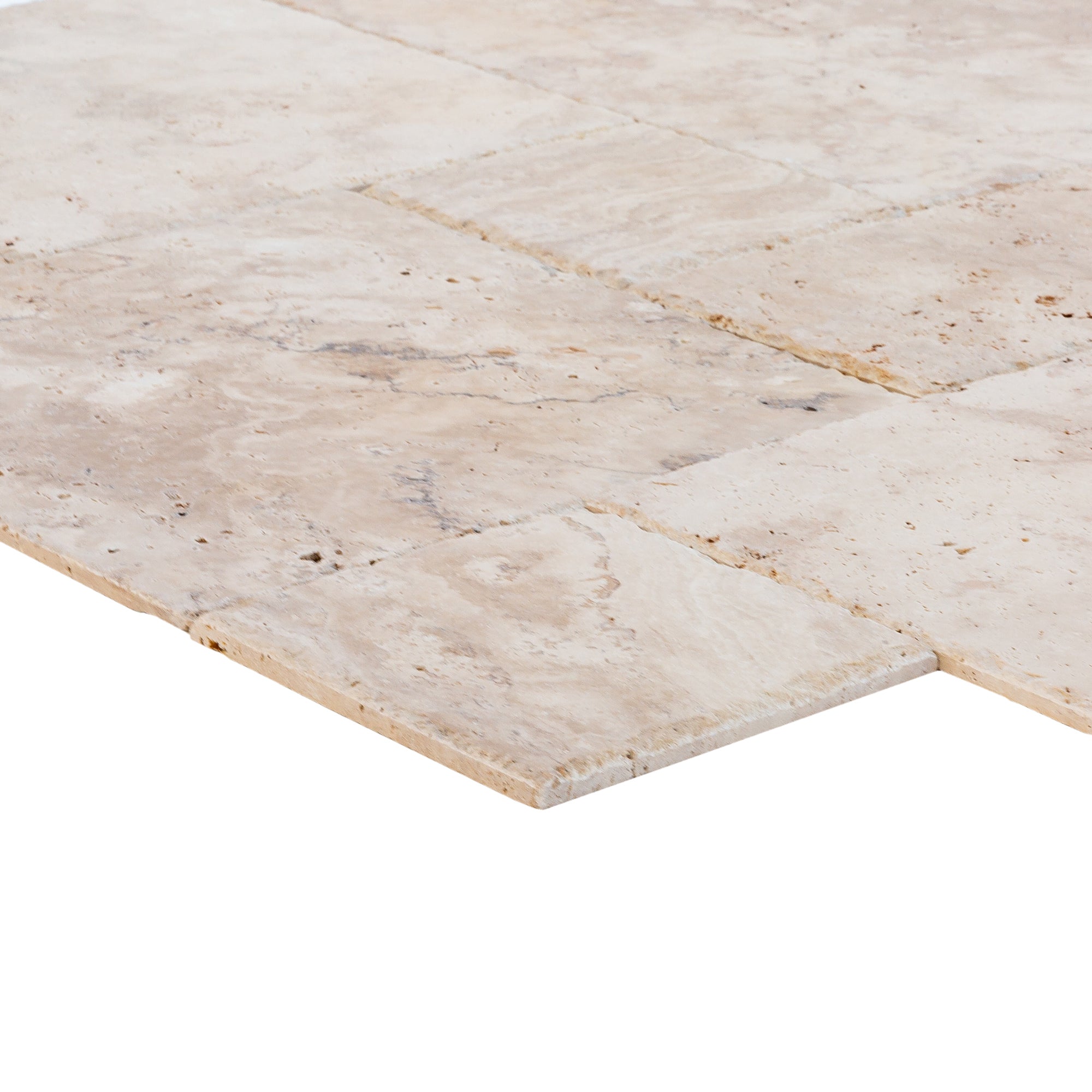 Olympus Beige Travertine Tiles 4 sized Pattern Brushed and Chiseled - Belair Collection
