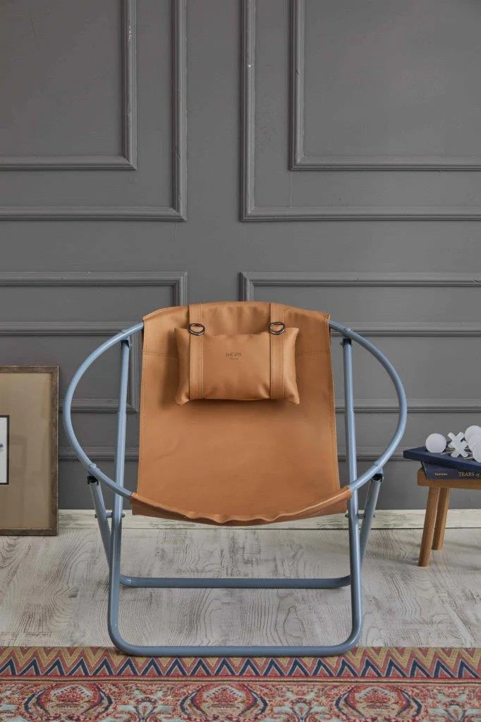 Faux Leather Folding Chair Metal Frame Orange