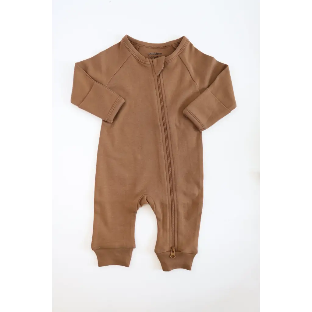 Cozy Brown Organic Cotton Baby Zipper Romper