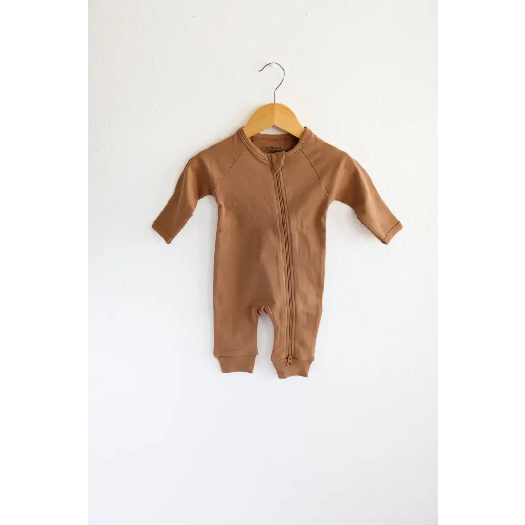 Cozy Brown Organic Cotton Baby Zipper Romper