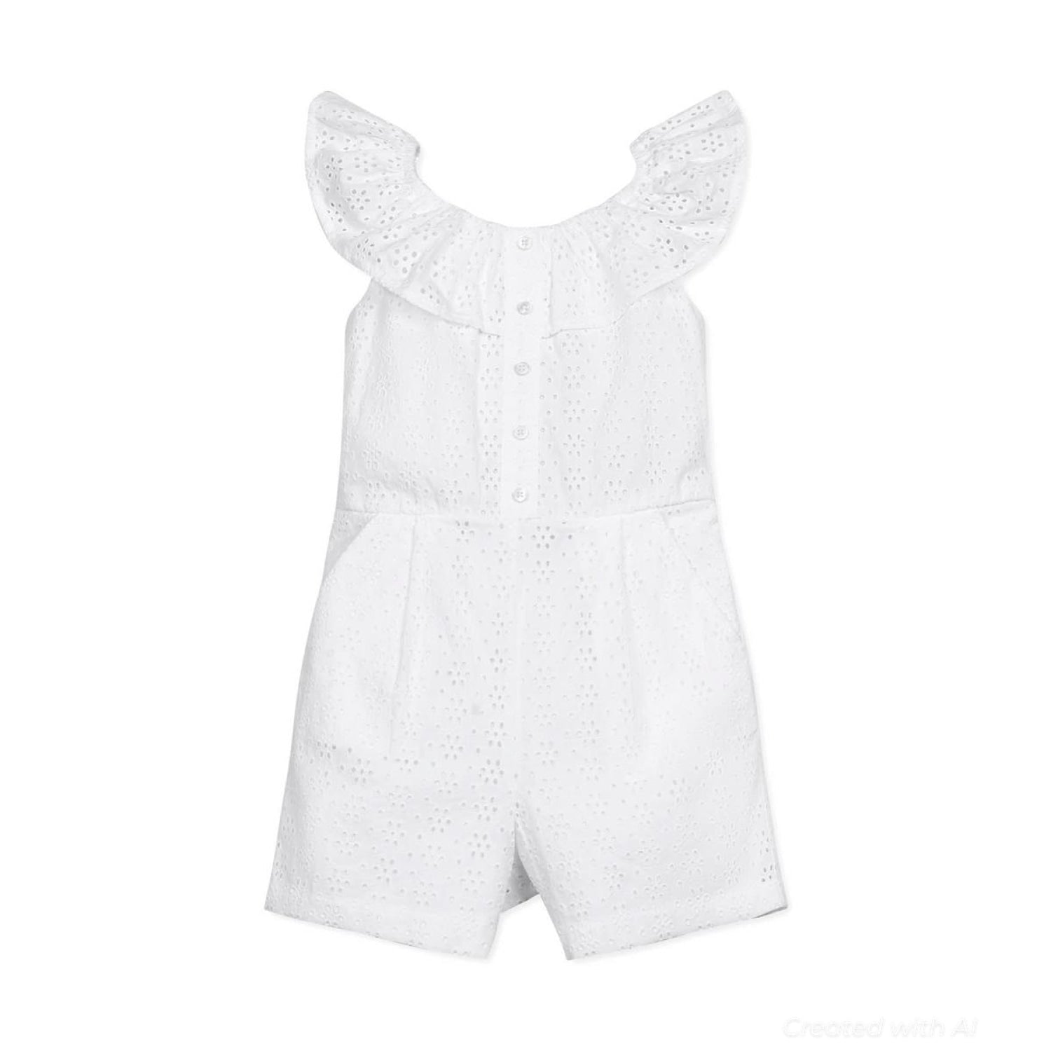 Organic Eyelet Ruffle Romper - White Eyelet