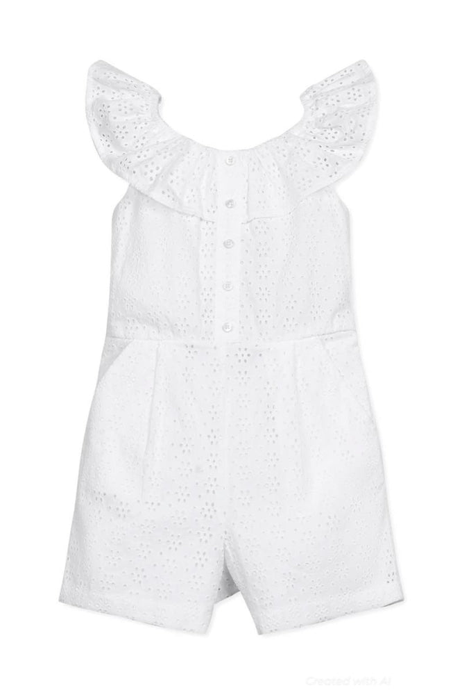 Organic Eyelet Ruffle Romper - White Eyelet