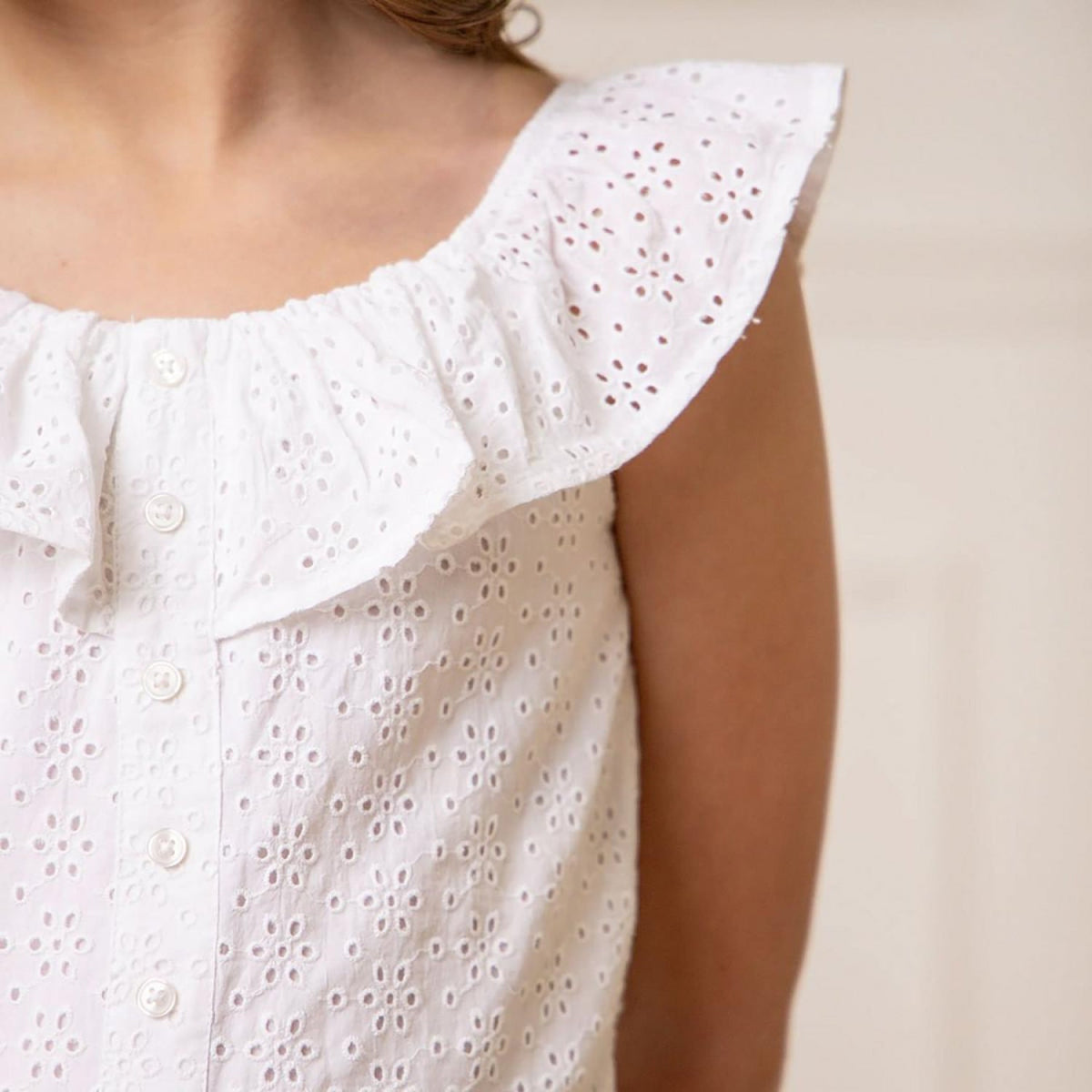 Organic Eyelet Ruffle Romper - White Eyelet