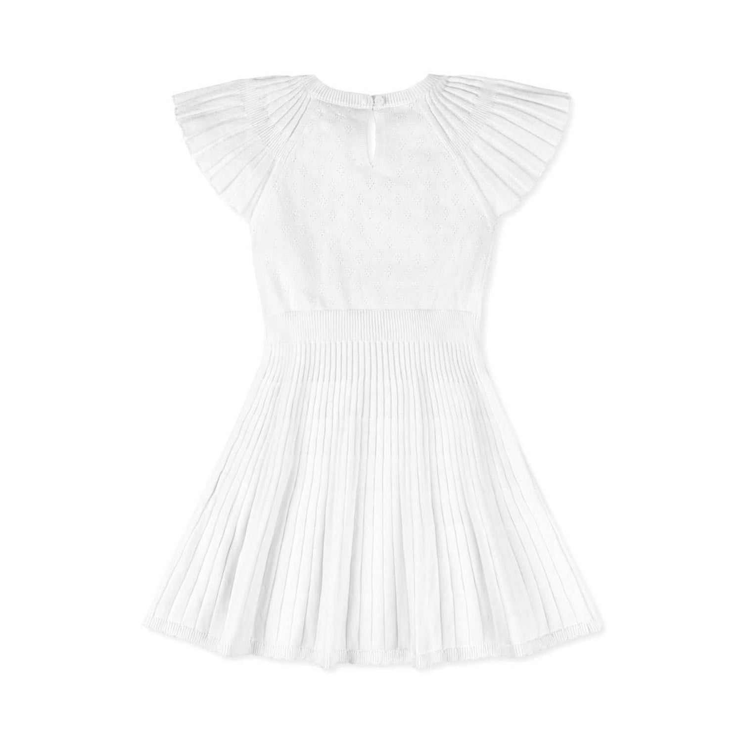 Organic Flutter Sleeve Sweater Dress - White Diamond Pointelle
