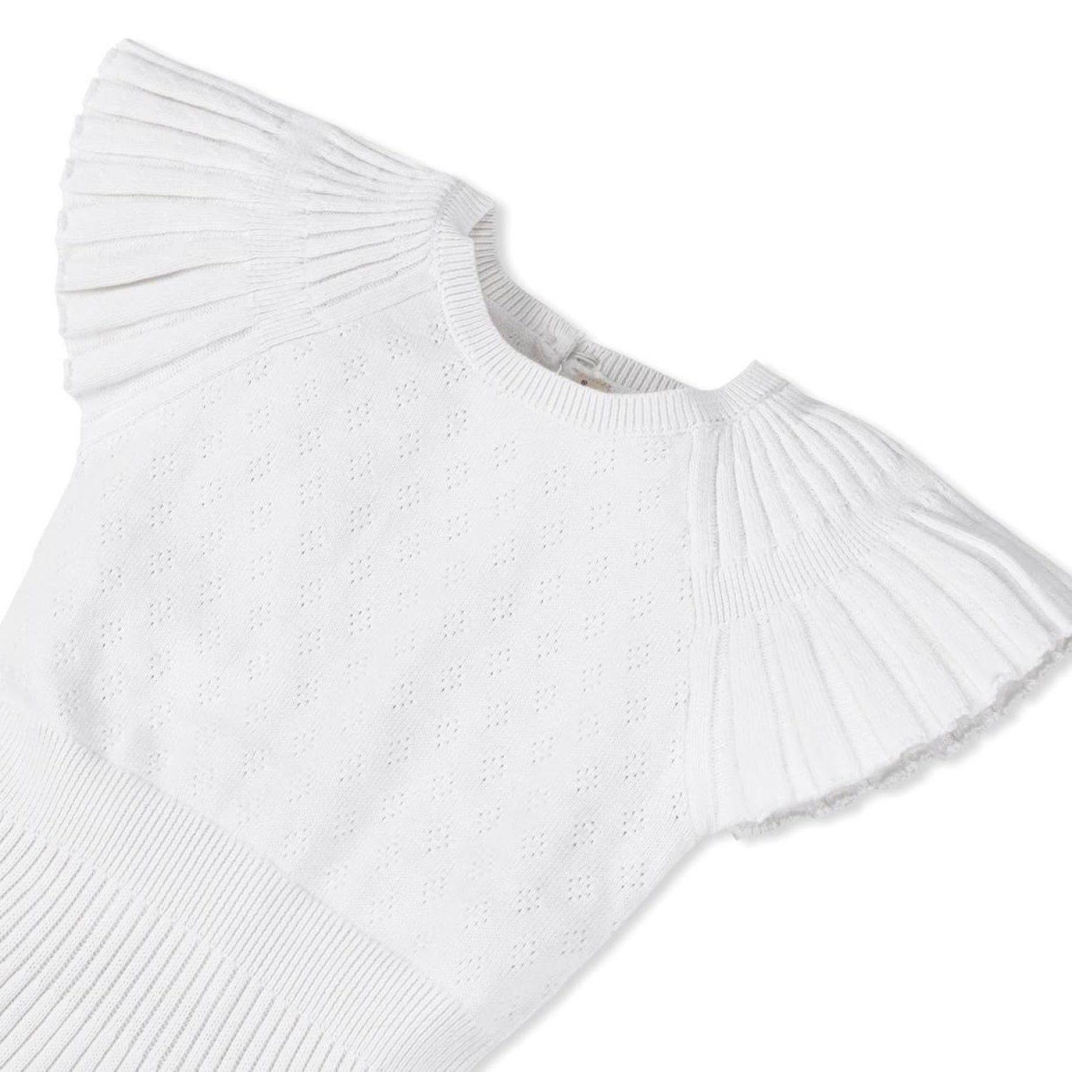 Organic Flutter Sleeve Sweater Dress - White Diamond Pointelle
