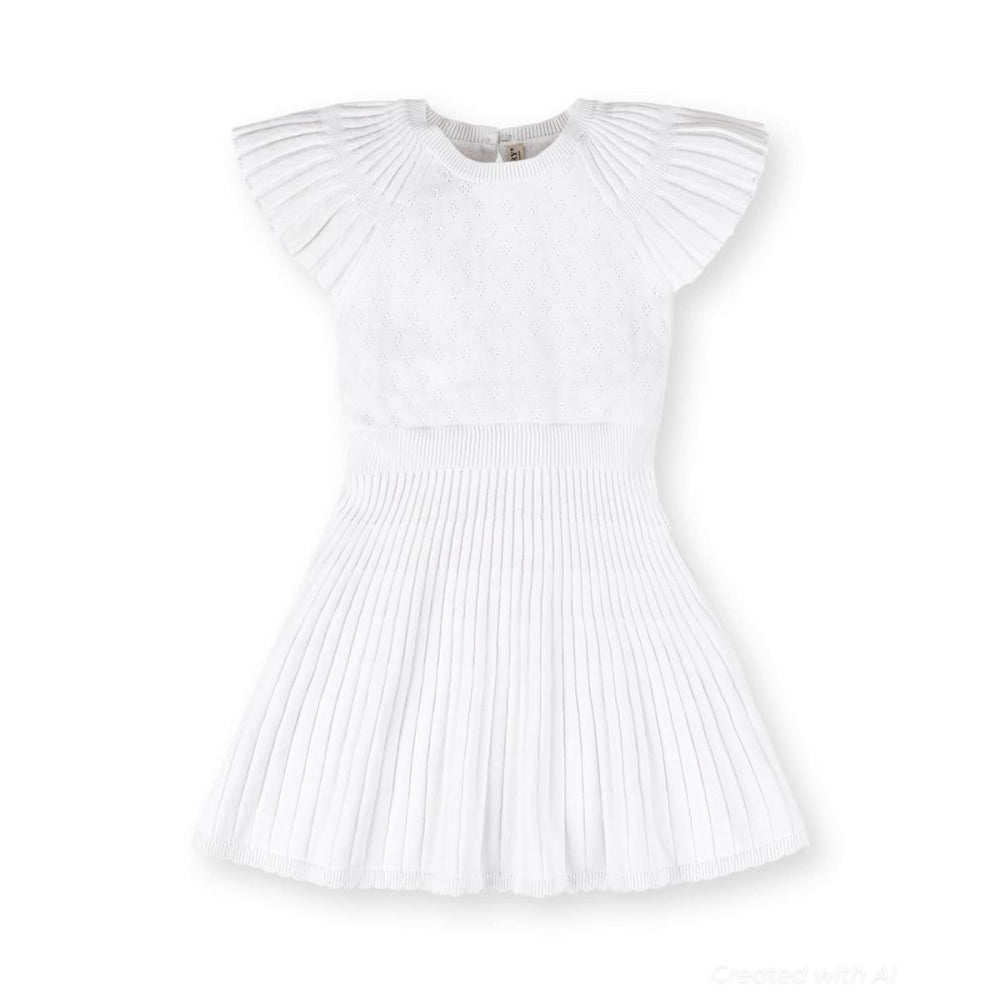 Organic Flutter Sleeve Sweater Dress - White Diamond Pointelle