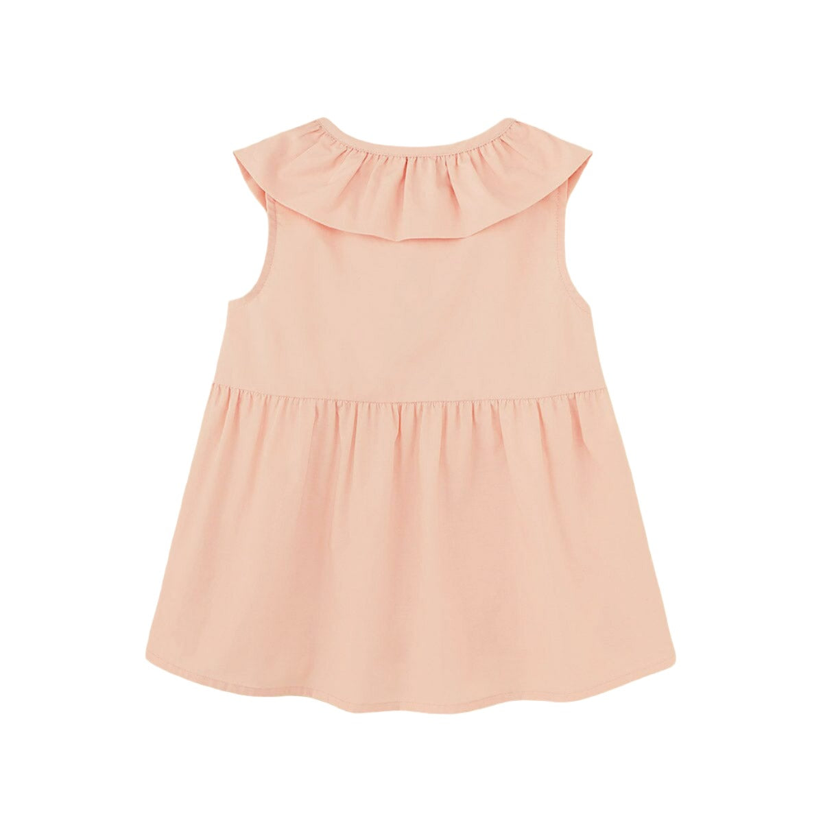 Organic Cotton Ruffle Neck Blouse - Coral Pink