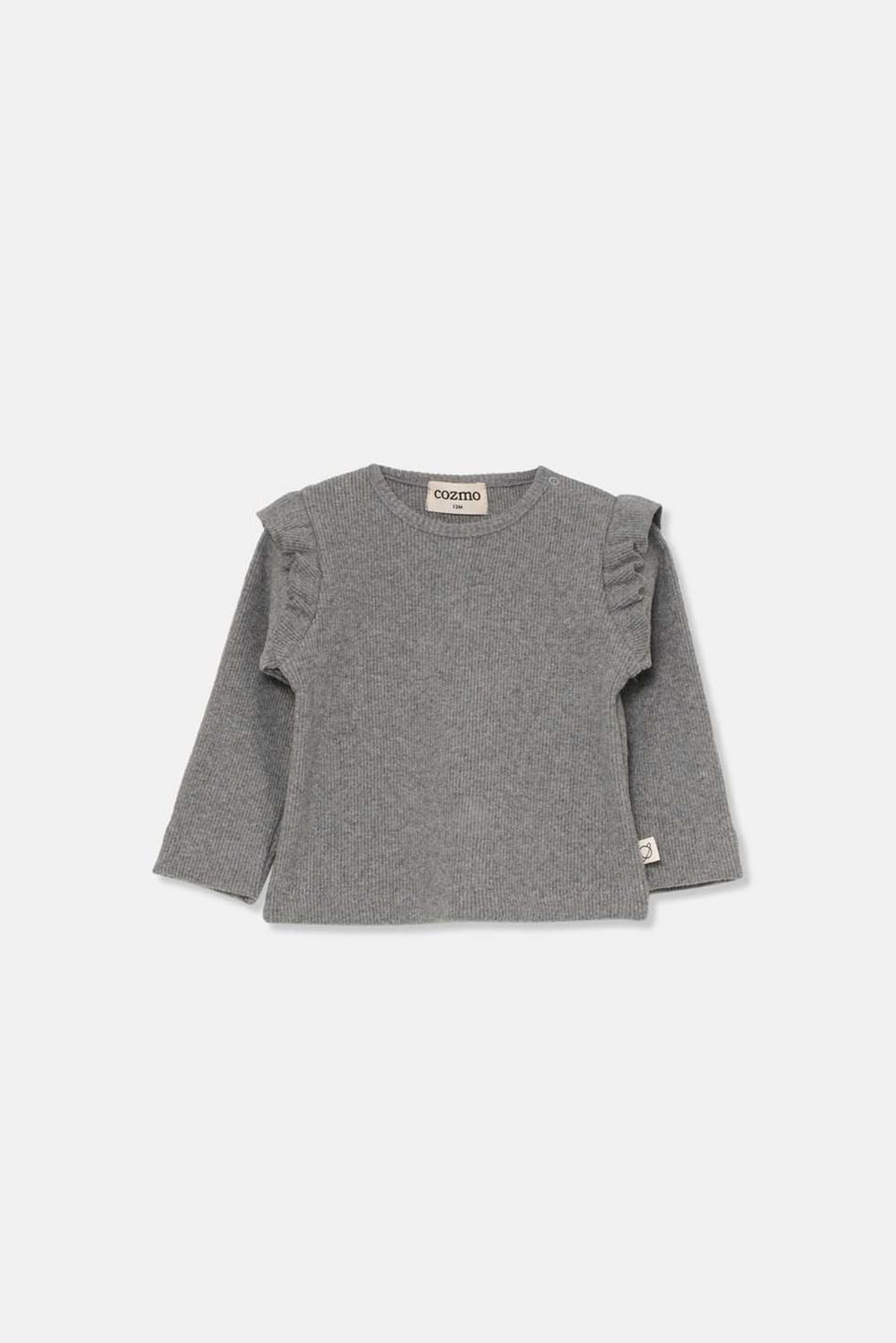 Soft rib ruffled baby sweater - Grey