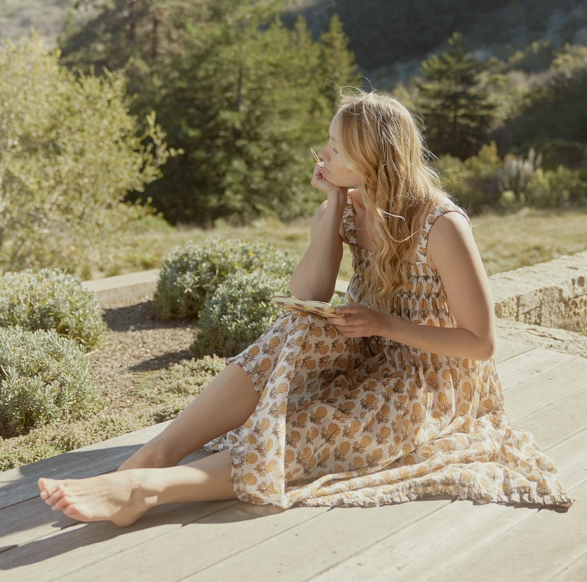 Gwen Ruffled Midi Nightgown - Ochre/Dahlia