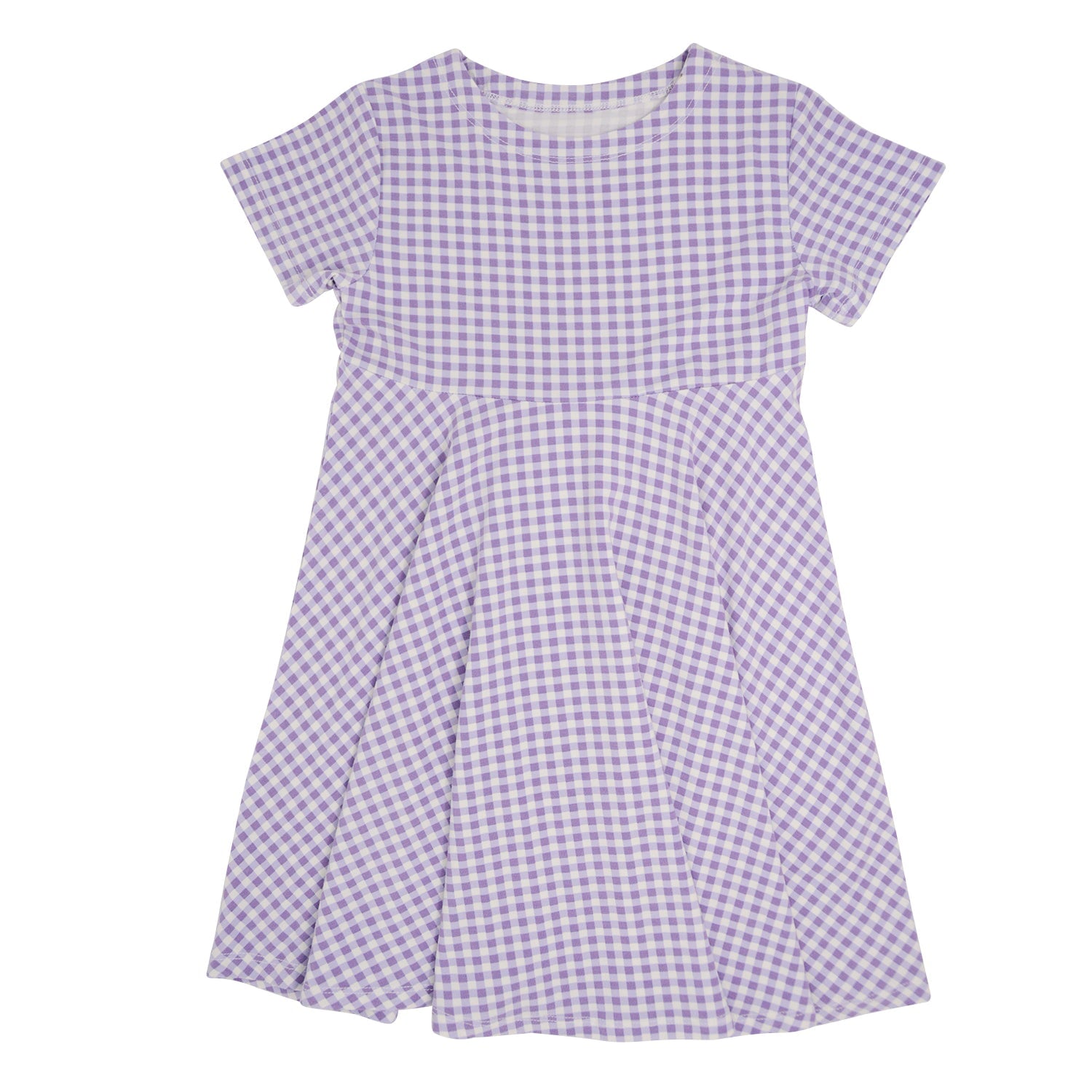 Swirly Girl Short Sleeve Dress - Gingham Purple