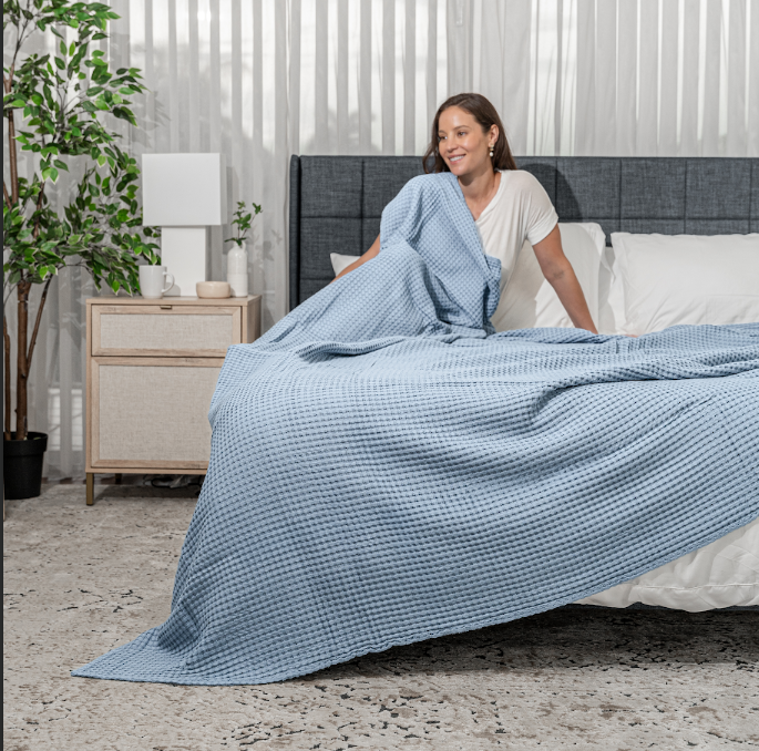 Adult Waffle Blankets in Pacific Blue