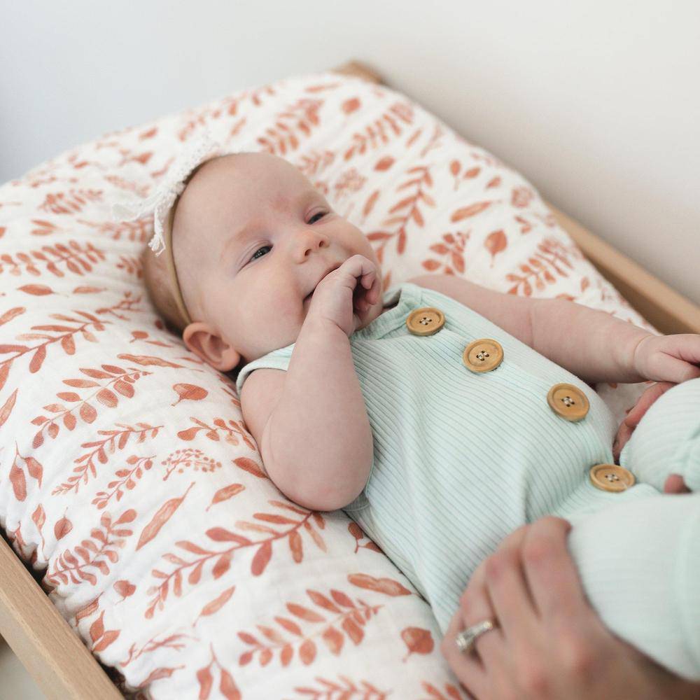 Pink Leaves Changing Pad Cover Changing Pad Cover Bebe au Lait