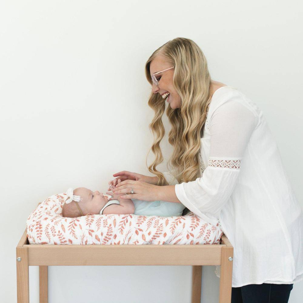 Pink Leaves Changing Pad Cover Changing Pad Cover Bebe au Lait