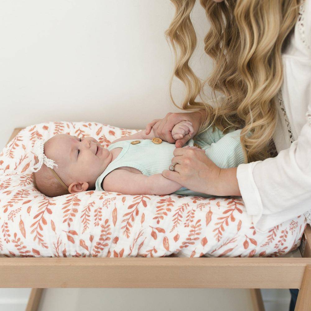 Pink Leaves Changing Pad Cover Changing Pad Cover Bebe au Lait