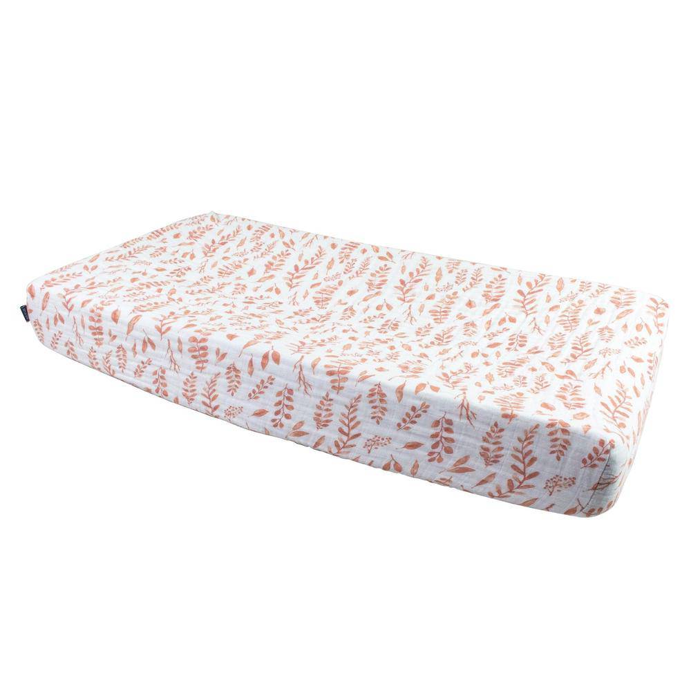 Pink Leaves Changing Pad Cover Changing Pad Cover Bebe au Lait
