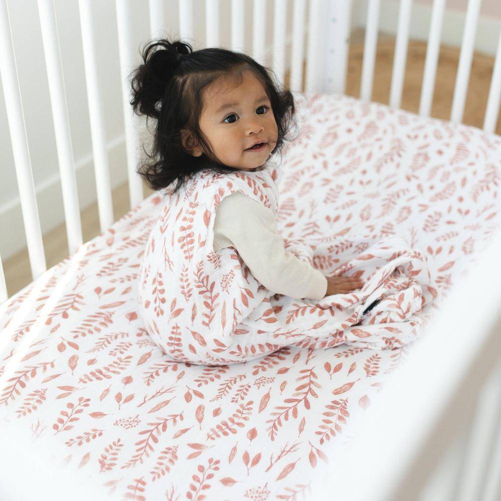 Pink Leaves Crib Sheet Crib Sheet Bebe au Lait