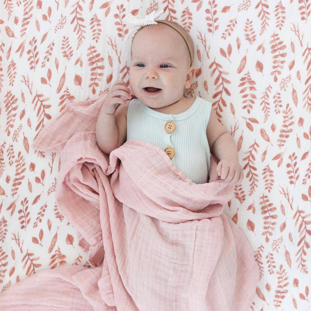 Pink Leaves Crib Sheet Crib Sheet Bebe au Lait
