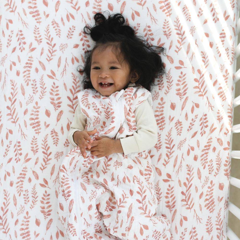Pink Leaves Crib Sheet Crib Sheet Bebe au Lait