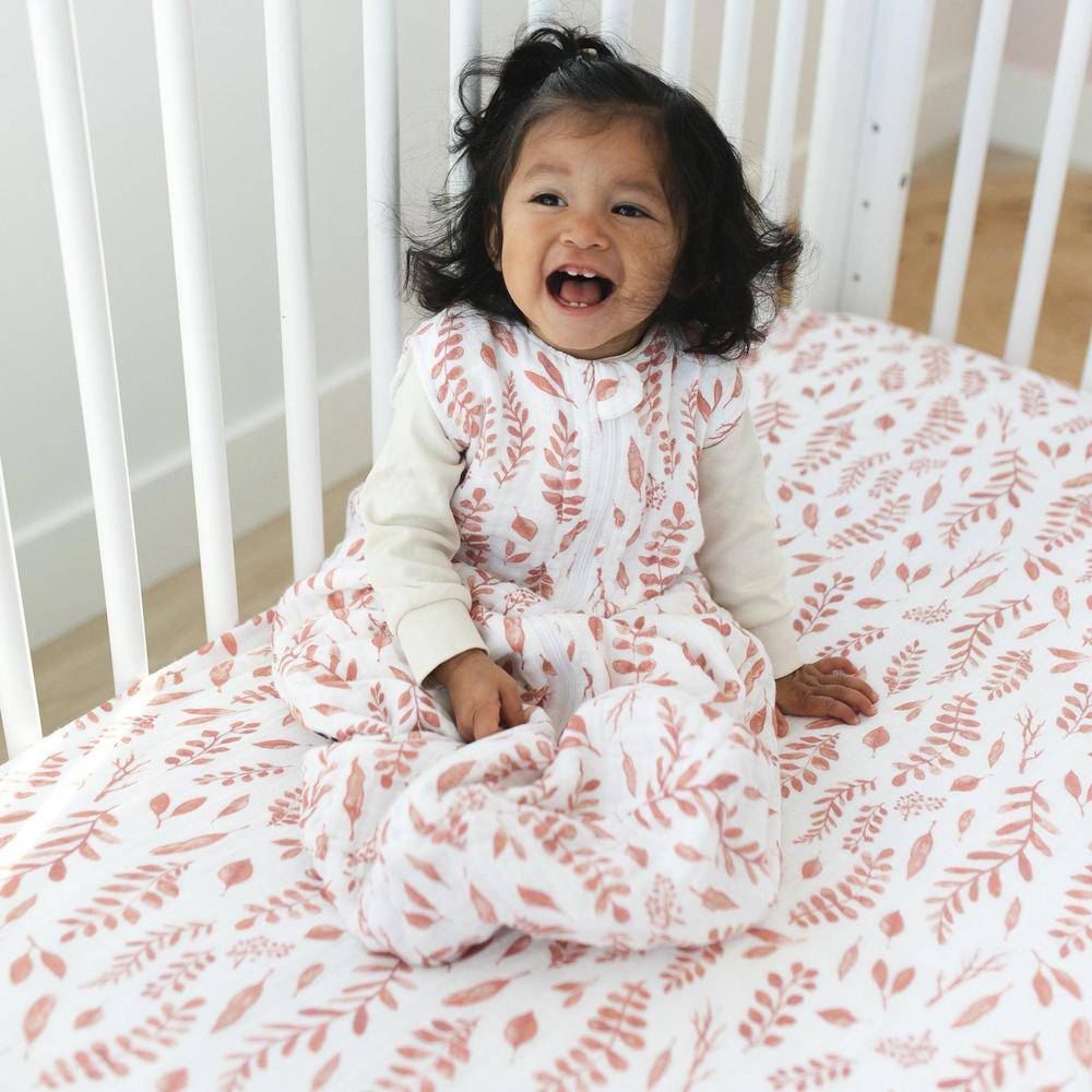 Pink Leaves Crib Sheet Crib Sheet Bebe au Lait