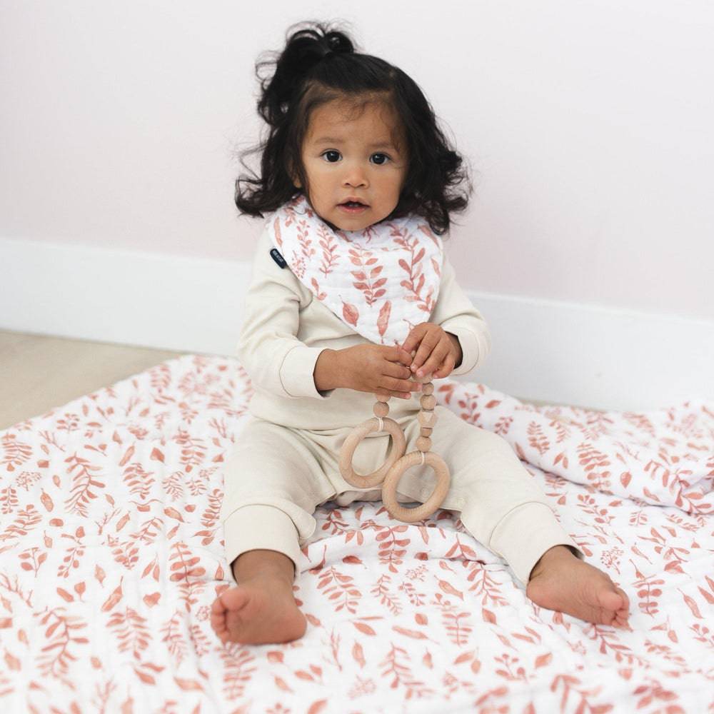 Pink Leaves + Cotton Candy Premium Cotton Snuggle Blanket Snuggle Blanket Bebe au Lait