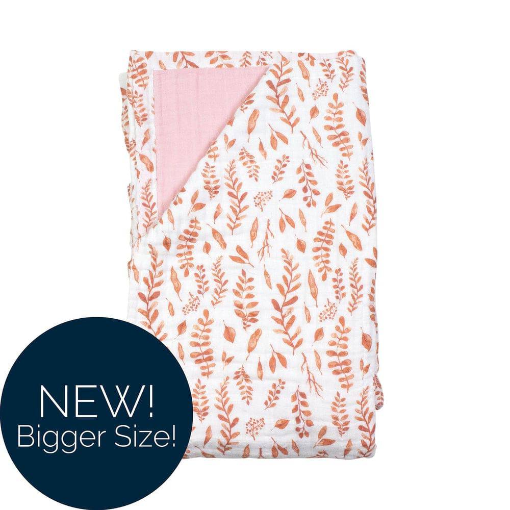 Pink Leaves + Cotton Candy Classic Muslin Super Snuggle Blanket Super Snuggle Blanket Bebe au Lait