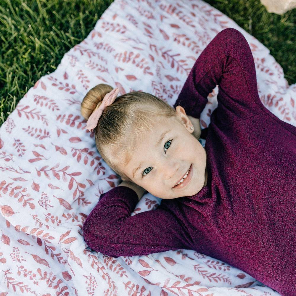 Pink Leaves + Cotton Candy Classic Muslin Super Snuggle Blanket Super Snuggle Blanket Bebe au Lait