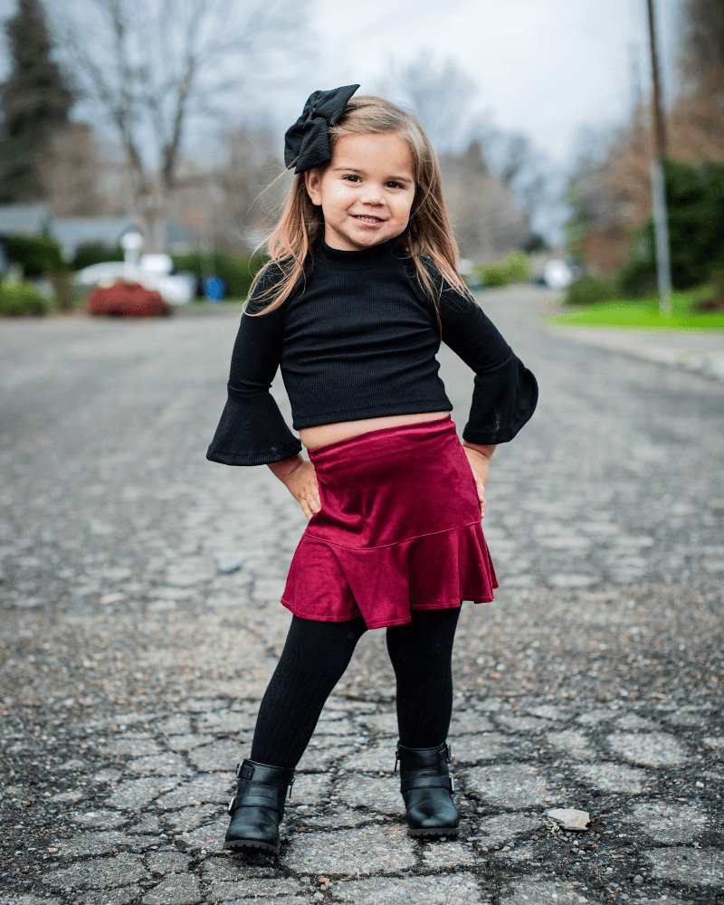 Polly Ruffle Hem Skirt - Cranberry Suede