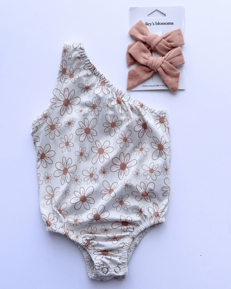 Adley One Shoulder Leotard - Ivory with Flower