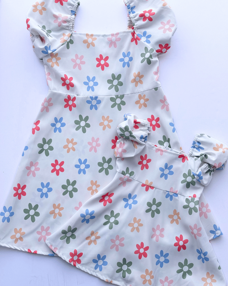 Bea Puff Sleeve Mini Dress - Colorful Flowers