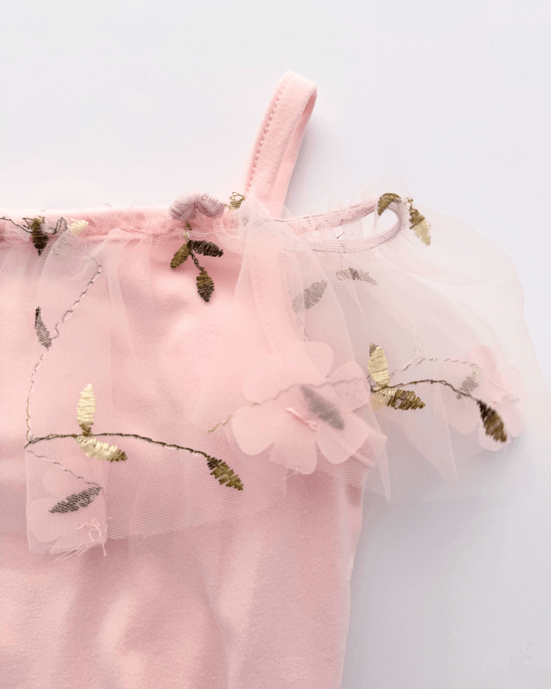 Bristol Applique Off Shoulder Leotard - Pink Swan