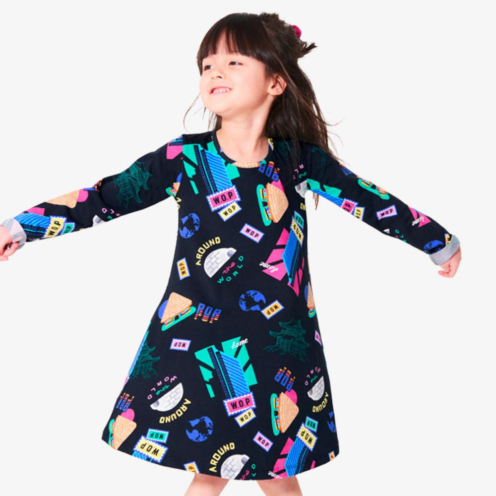 Printed black dress "home world"