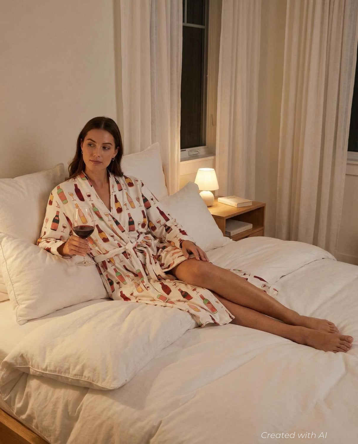 Printed Organic Lounge Robe - Wine Night - FINAL SALE