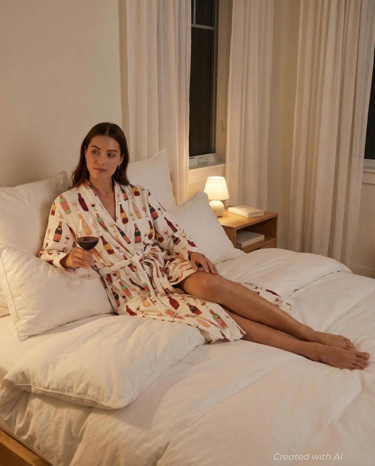 Printed Organic Lounge Robe - Wine Night - FINAL SALE
