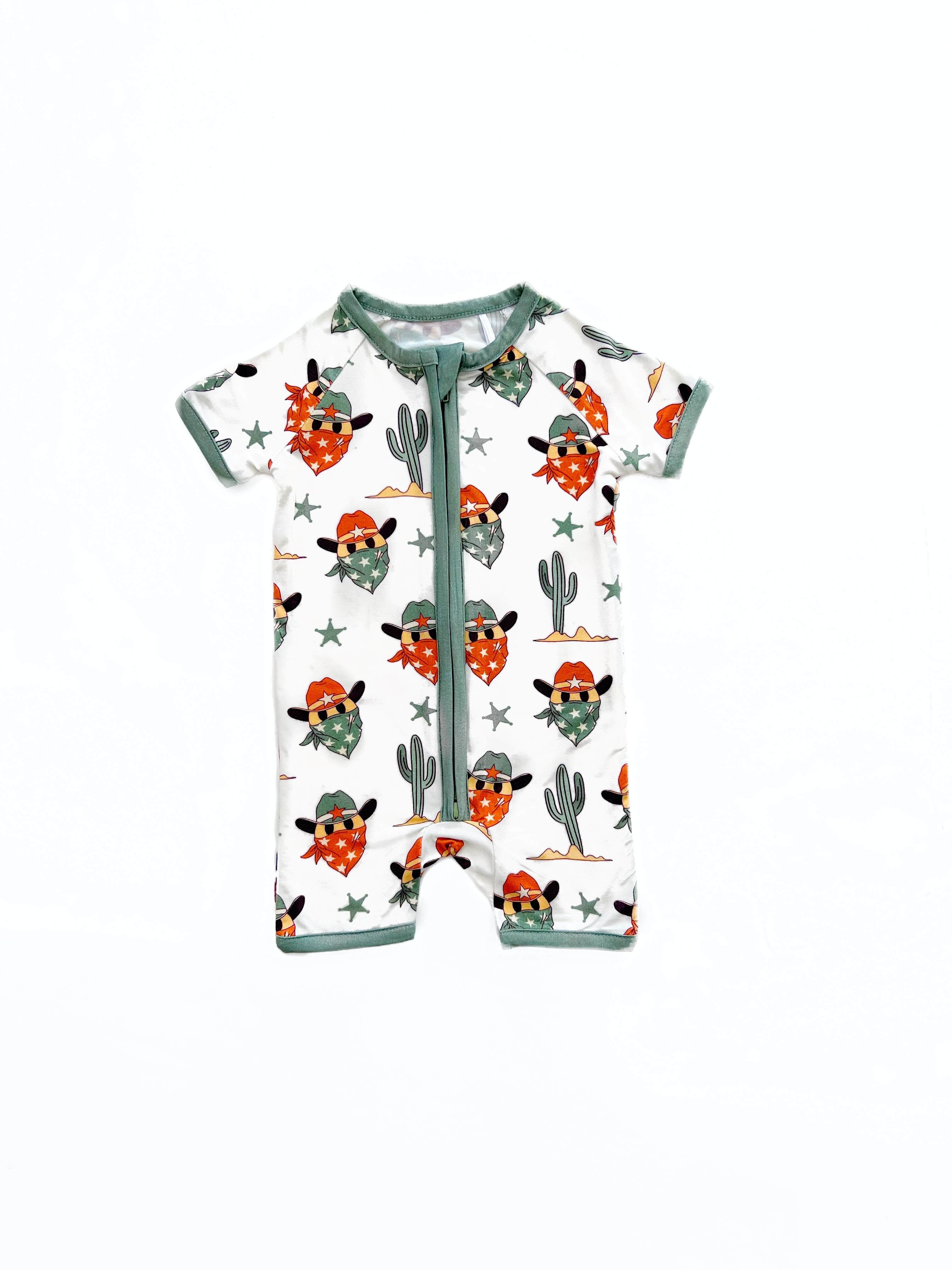 Bamboo Shorty Romper | Smiley Cowboy